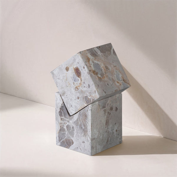 Meridian Furniture Quad Stacked Marble Cube Sculptural Tower Handcrafted Stone Tabletop Accent for Shelf Styling Beige Genuine Marble ACC107-Beige