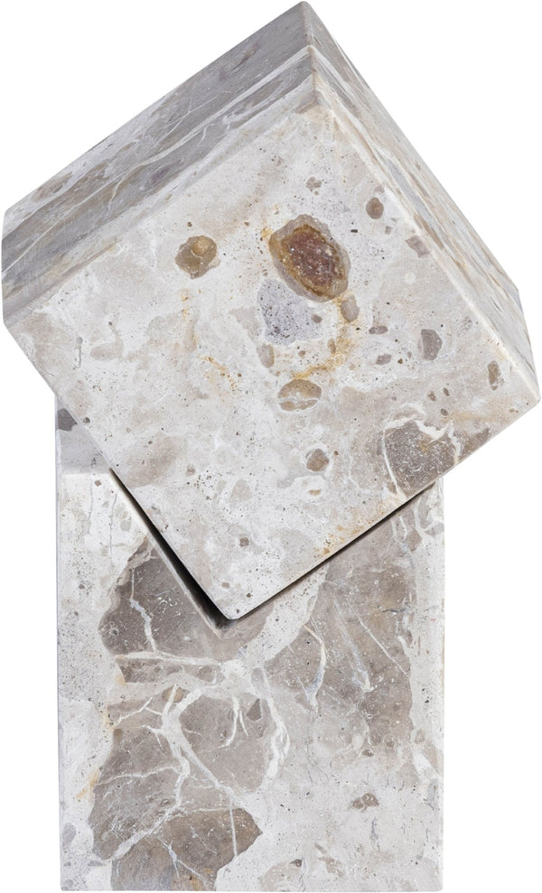 Meridian Furniture Quad Stacked Marble Cube Sculptural Tower Handcrafted Stone Tabletop Accent for Shelf Styling Beige Genuine Marble ACC107-Beige