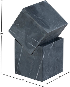 Meridian Furniture Quad Stacked Marble Cube Sculptural Tower Handcrafted Stone Tabletop Accent for Shelf Styling Black Genuine Marble ACC107-Black