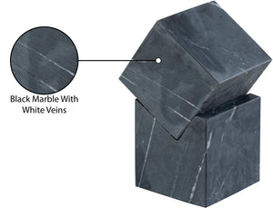 Meridian Furniture Quad Stacked Marble Cube Sculptural Tower Handcrafted Stone Tabletop Accent for Shelf Styling Black Genuine Marble ACC107-Black