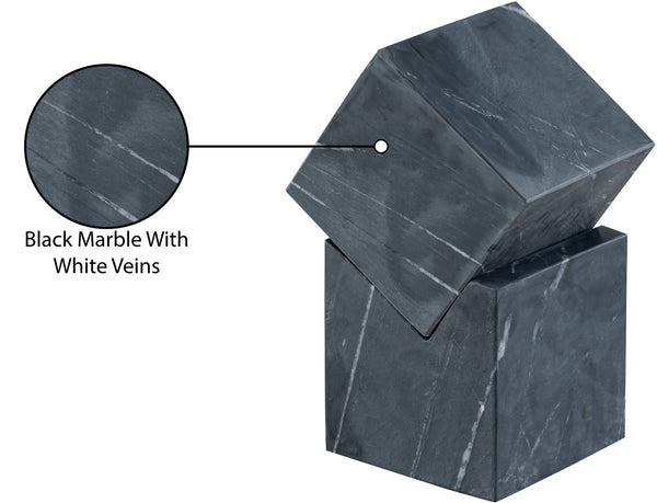 Meridian Furniture Quad Stacked Marble Cube Sculptural Tower Handcrafted Stone Tabletop Accent for Shelf Styling Black Genuine Marble ACC107-Black