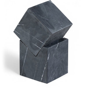 Meridian Furniture Quad Stacked Marble Cube Sculptural Tower Handcrafted Stone Tabletop Accent for Shelf Styling Black Genuine Marble ACC107-Black