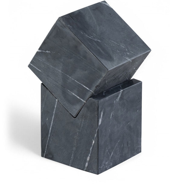 Meridian Furniture Quad Stacked Marble Cube Sculptural Tower Handcrafted Stone Tabletop Accent for Shelf Styling Black Genuine Marble ACC107-Black