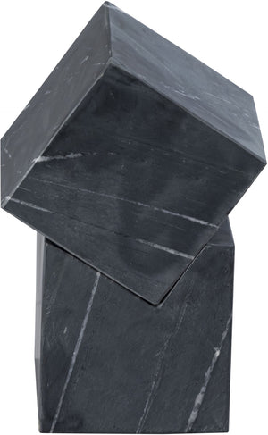 Meridian Furniture Quad Stacked Marble Cube Sculptural Tower Handcrafted Stone Tabletop Accent for Shelf Styling Black Genuine Marble ACC107-Black