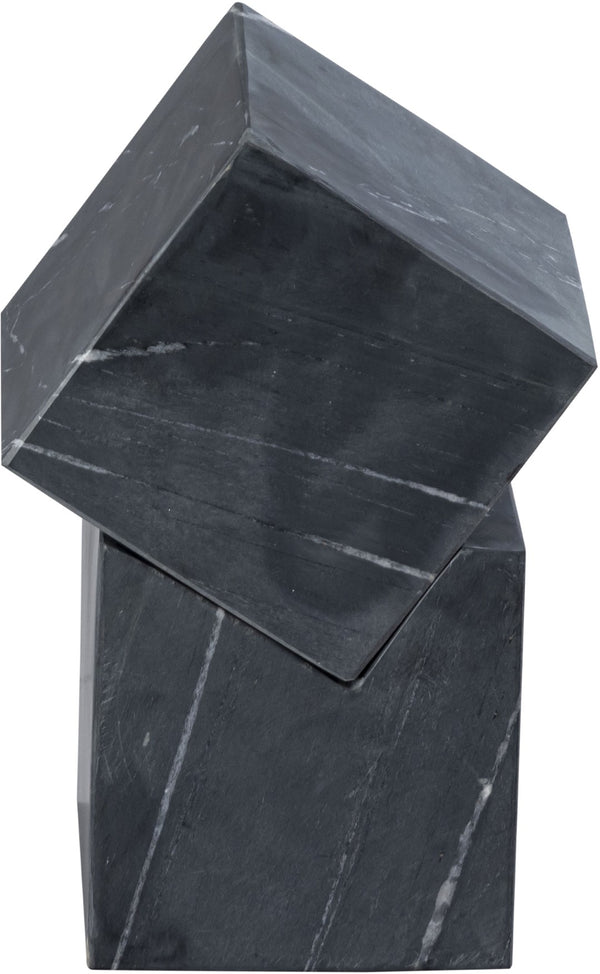 Meridian Furniture Quad Stacked Marble Cube Sculptural Tower Handcrafted Stone Tabletop Accent for Shelf Styling Black Genuine Marble ACC107-Black