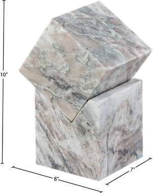 Meridian Furniture Quad Stacked Marble Cube Sculptural Tower Handcrafted Stone Tabletop Accent for Shelf Styling Brown Genuine Marble ACC107-Brown