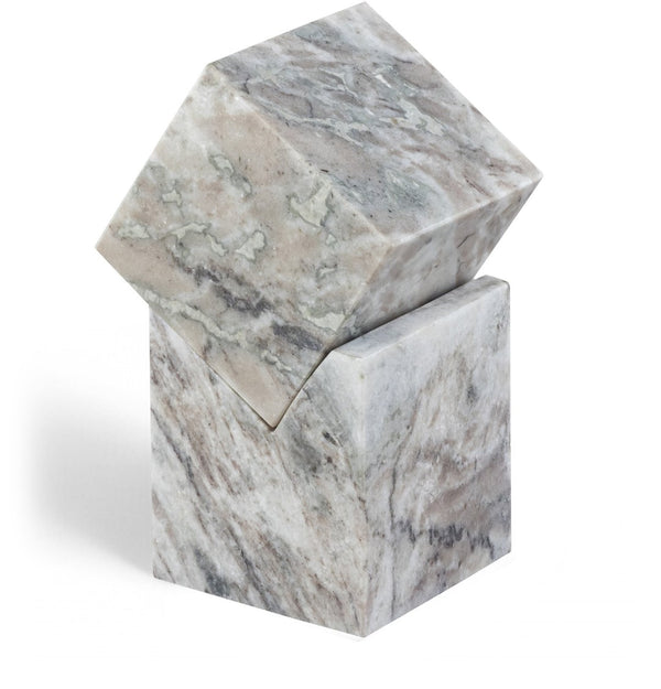 Meridian Furniture Quad Stacked Marble Cube Sculptural Tower Handcrafted Stone Tabletop Accent for Shelf Styling Brown Genuine Marble ACC107-Brown