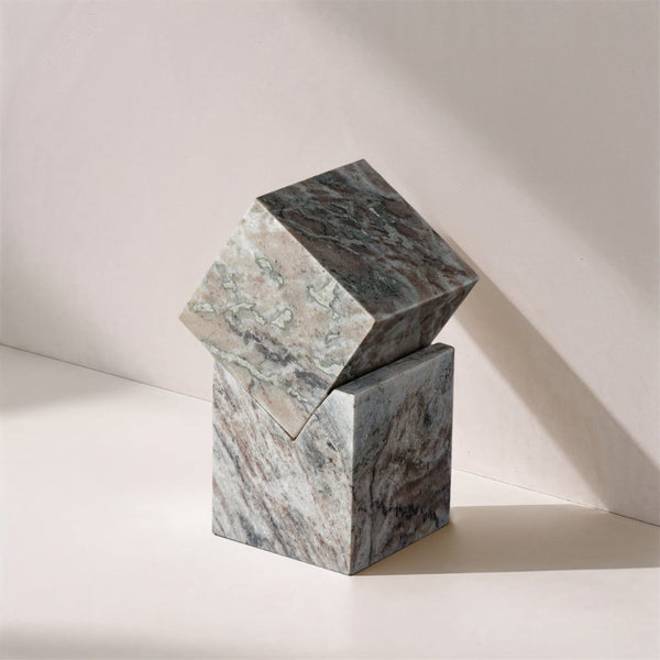 Meridian Furniture Quad Stacked Marble Cube Sculptural Tower Handcrafted Stone Tabletop Accent for Shelf Styling Brown Genuine Marble ACC107-Brown