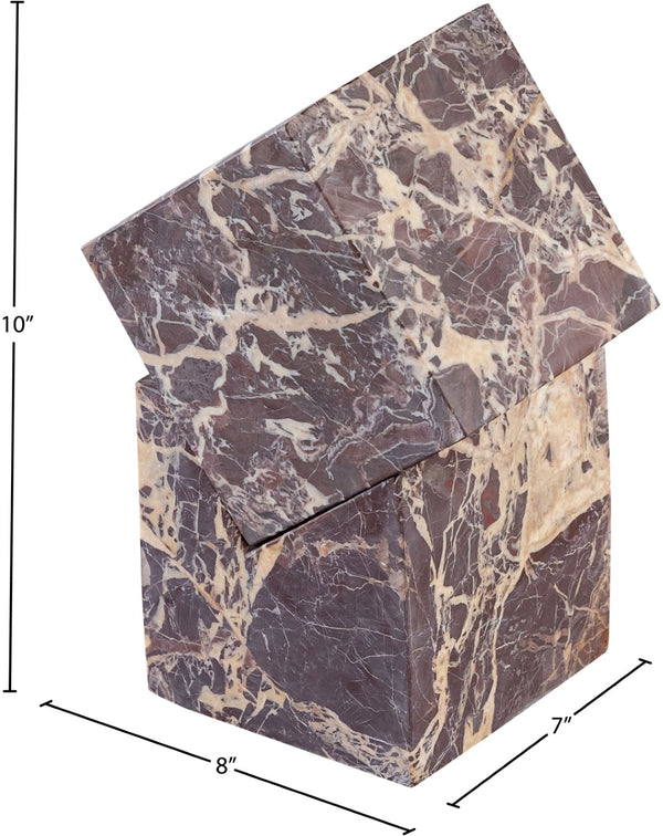 Meridian Furniture Quad Stacked Marble Cube Sculptural Tower Handcrafted Stone Tabletop Accent for Shelf Styling Cherry Genuine Marble ACC107-Cherry