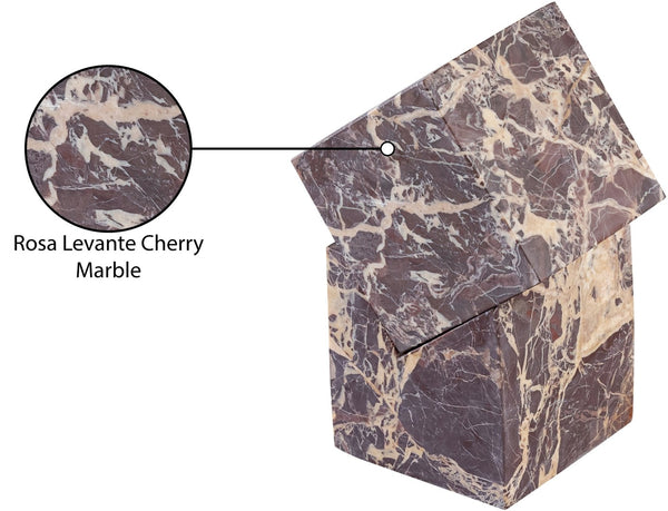 Meridian Furniture Quad Stacked Marble Cube Sculptural Tower Handcrafted Stone Tabletop Accent for Shelf Styling Cherry Genuine Marble ACC107-Cherry