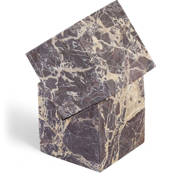 Meridian Furniture Quad Stacked Marble Cube Sculptural Tower Handcrafted Stone Tabletop Accent for Shelf Styling Cherry Genuine Marble ACC107-Cherry