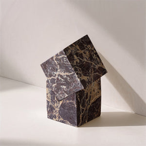 Meridian Furniture Quad Stacked Marble Cube Sculptural Tower Handcrafted Stone Tabletop Accent for Shelf Styling Cherry Genuine Marble ACC107-Cherry