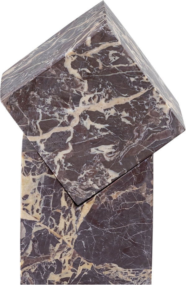 Meridian Furniture Quad Stacked Marble Cube Sculptural Tower Handcrafted Stone Tabletop Accent for Shelf Styling Cherry Genuine Marble ACC107-Cherry