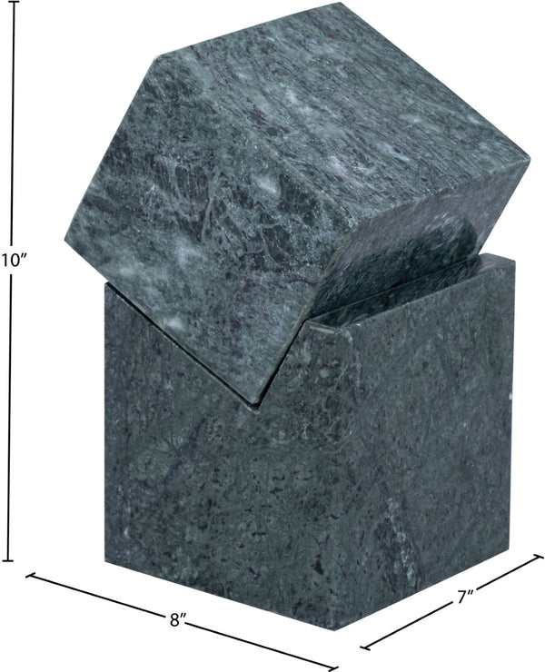 Meridian Furniture Quad Stacked Marble Cube Sculptural Tower Handcrafted Stone Tabletop Accent for Shelf Styling Green Genuine Marble ACC107-Green