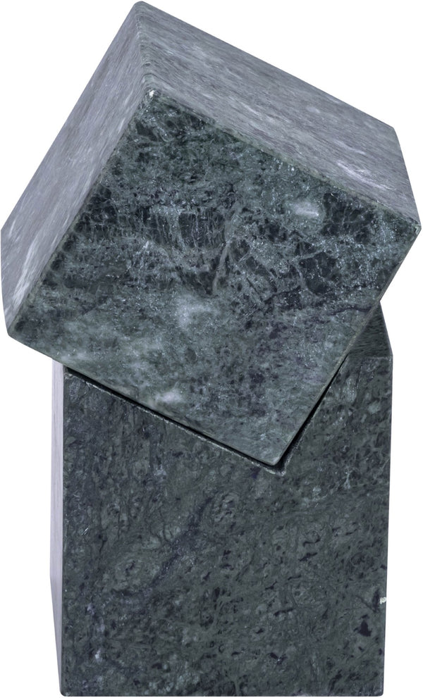 Meridian Furniture Quad Stacked Marble Cube Sculptural Tower Handcrafted Stone Tabletop Accent for Shelf Styling Green Genuine Marble ACC107-Green