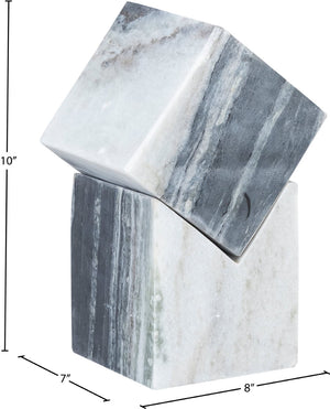 Meridian Furniture Quad Stacked Marble Cube Sculptural Tower Handcrafted Stone Tabletop Accent for Shelf Styling Panda Genuine Marble ACC107-Panda