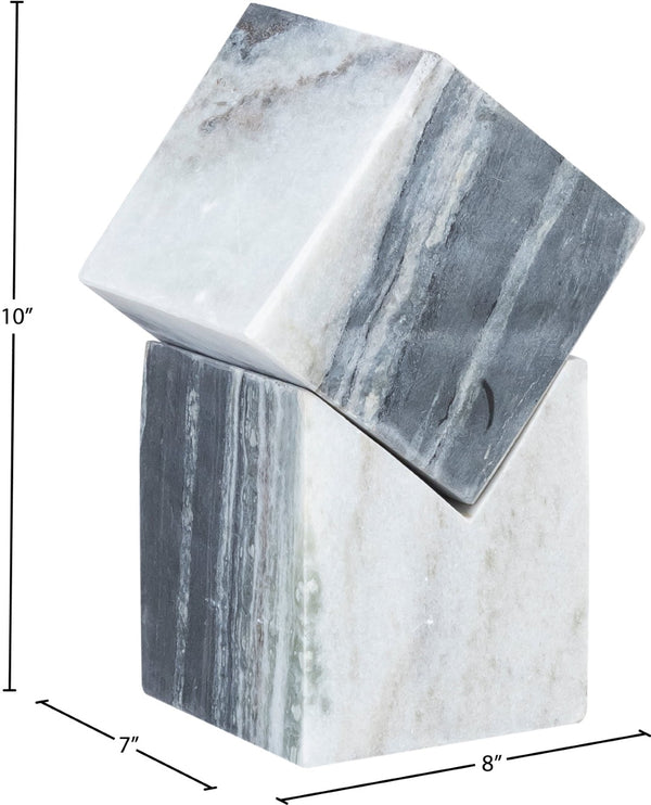 Meridian Furniture Quad Stacked Marble Cube Sculptural Tower Handcrafted Stone Tabletop Accent for Shelf Styling Panda Genuine Marble ACC107-Panda