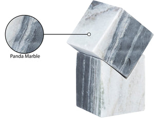 Meridian Furniture Quad Stacked Marble Cube Sculptural Tower Handcrafted Stone Tabletop Accent for Shelf Styling Panda Genuine Marble ACC107-Panda