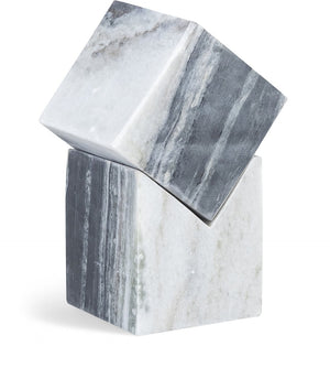 Meridian Furniture Quad Stacked Marble Cube Sculptural Tower Handcrafted Stone Tabletop Accent for Shelf Styling Panda Genuine Marble ACC107-Panda
