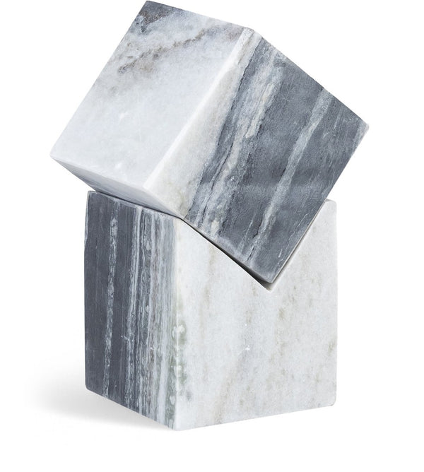 Meridian Furniture Quad Stacked Marble Cube Sculptural Tower Handcrafted Stone Tabletop Accent for Shelf Styling Panda Genuine Marble ACC107-Panda