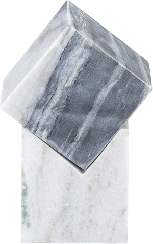 Meridian Furniture Quad Stacked Marble Cube Sculptural Tower Handcrafted Stone Tabletop Accent for Shelf Styling Panda Genuine Marble ACC107-Panda