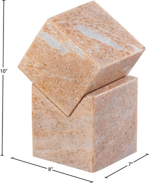 Meridian Furniture Quad Stacked Marble Cube Sculptural Tower Handcrafted Stone Tabletop Accent for Shelf Styling Pink Genuine Marble ACC107-Pink