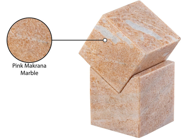 Meridian Furniture Quad Stacked Marble Cube Sculptural Tower Handcrafted Stone Tabletop Accent for Shelf Styling Pink Genuine Marble ACC107-Pink