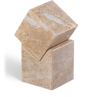 Meridian Furniture Quad Stacked Marble Cube Sculptural Tower Handcrafted Stone Tabletop Accent for Shelf Styling Pink Genuine Marble ACC107-Pink