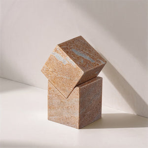 Meridian Furniture Quad Stacked Marble Cube Sculptural Tower Handcrafted Stone Tabletop Accent for Shelf Styling Pink Genuine Marble ACC107-Pink