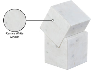 Meridian Furniture Quad Stacked Marble Cube Sculptural Tower Handcrafted Stone Tabletop Accent for Shelf Styling White Genuine Marble ACC107-White