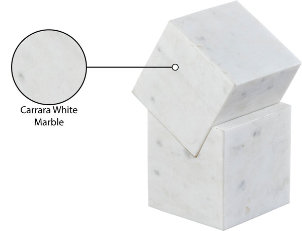 Meridian Furniture Quad Stacked Marble Cube Sculptural Tower Handcrafted Stone Tabletop Accent for Shelf Styling White Genuine Marble ACC107-White