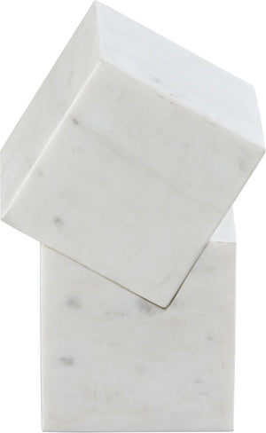 Meridian Furniture Quad Stacked Marble Cube Sculptural Tower Handcrafted Stone Tabletop Accent for Shelf Styling White Genuine Marble ACC107-White