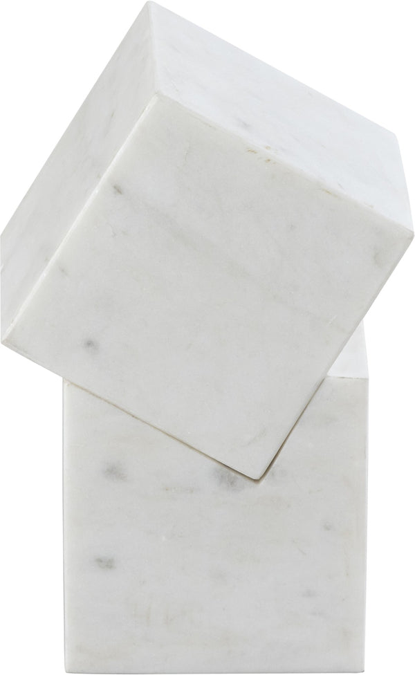 Meridian Furniture Quad Stacked Marble Cube Sculptural Tower Handcrafted Stone Tabletop Accent for Shelf Styling White Genuine Marble ACC107-White
