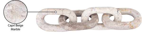 Meridian Furniture Lynx Sculptural Chain Links Carved Stone Tabletop Accent with Natural Veining for Shelves Beige Genuine Marble ACC108-Beige