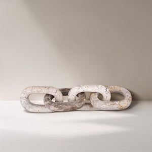 Meridian Furniture Lynx Sculptural Chain Links Carved Stone Tabletop Accent with Natural Veining for Shelves Beige Genuine Marble ACC108-Beige