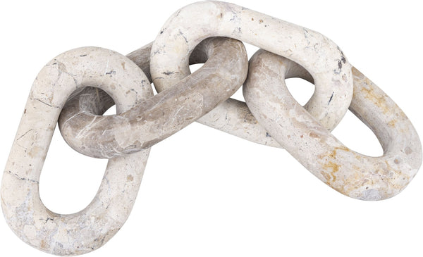Meridian Furniture Lynx Sculptural Chain Links Carved Stone Tabletop Accent with Natural Veining for Shelves Beige Genuine Marble ACC108-Beige