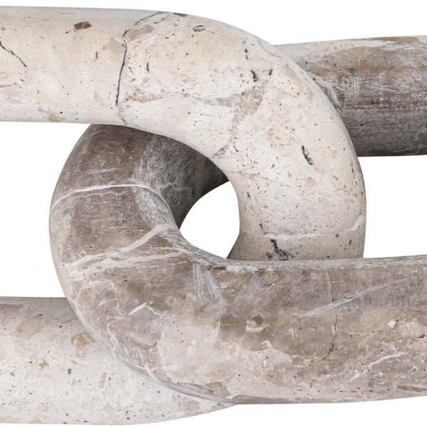 Meridian Furniture Lynx Sculptural Chain Links Carved Stone Tabletop Accent with Natural Veining for Shelves Beige Genuine Marble ACC108-Beige
