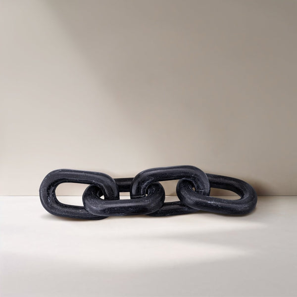 Meridian Furniture Lynx Sculptural Chain Links Carved Stone Tabletop Accent with Natural Veining for Shelves Black Genuine Marble ACC108-Black