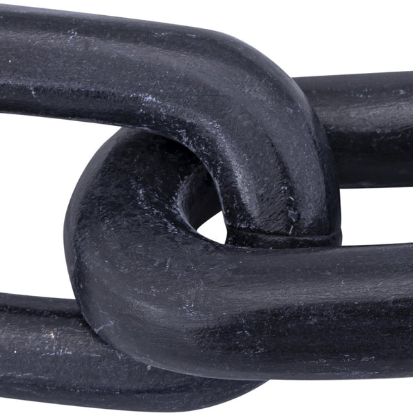Meridian Furniture Lynx Sculptural Chain Links Carved Stone Tabletop Accent with Natural Veining for Shelves Black Genuine Marble ACC108-Black