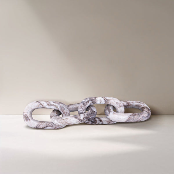 Meridian Furniture Lynx Sculptural Chain Links Carved Stone Tabletop Accent with Natural Veining for Shelves Brown Genuine Marble ACC108-Brown