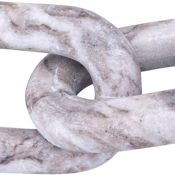Meridian Furniture Lynx Sculptural Chain Links Carved Stone Tabletop Accent with Natural Veining for Shelves Brown Genuine Marble ACC108-Brown