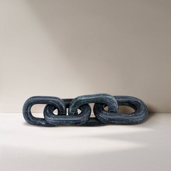 Meridian Furniture Lynx Sculptural Chain Links Carved Stone Tabletop Accent with Natural Veining for Shelves Green Genuine Marble ACC108-Green