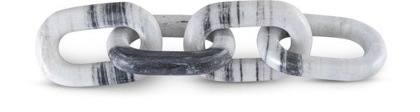Meridian Furniture Lynx Sculptural Chain Links Carved Stone Tabletop Accent with Natural Veining for Shelves Panda Genuine Marble ACC108-Panda