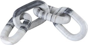Meridian Furniture Lynx Sculptural Chain Links Carved Stone Tabletop Accent with Natural Veining for Shelves Panda Genuine Marble ACC108-Panda