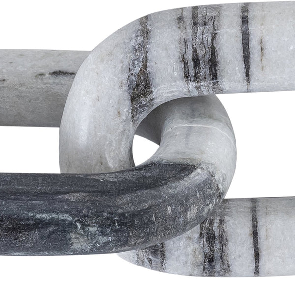 Meridian Furniture Lynx Sculptural Chain Links Carved Stone Tabletop Accent with Natural Veining for Shelves Panda Genuine Marble ACC108-Panda