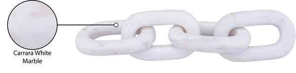 Meridian Furniture Lynx Sculptural Chain Links Carved Stone Tabletop Accent with Natural Veining for Shelves White Genuine Marble ACC108-White
