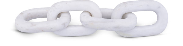 Meridian Furniture Lynx Sculptural Chain Links Carved Stone Tabletop Accent with Natural Veining for Shelves White Genuine Marble ACC108-White