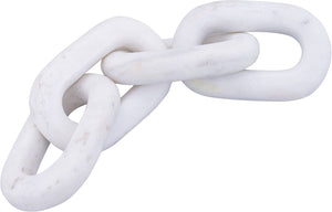 Meridian Furniture Lynx Sculptural Chain Links Carved Stone Tabletop Accent with Natural Veining for Shelves White Genuine Marble ACC108-White