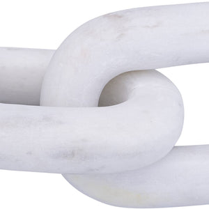 Meridian Furniture Lynx Sculptural Chain Links Carved Stone Tabletop Accent with Natural Veining for Shelves White Genuine Marble ACC108-White