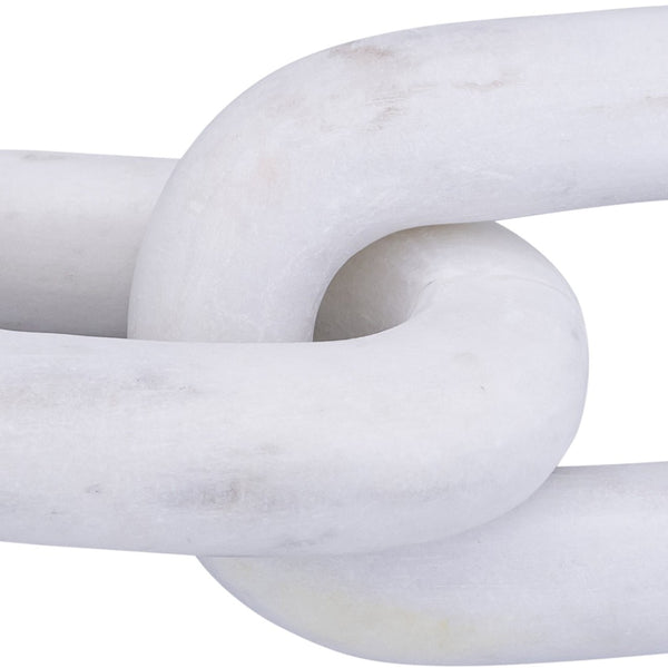 Meridian Furniture Lynx Sculptural Chain Links Carved Stone Tabletop Accent with Natural Veining for Shelves White Genuine Marble ACC108-White